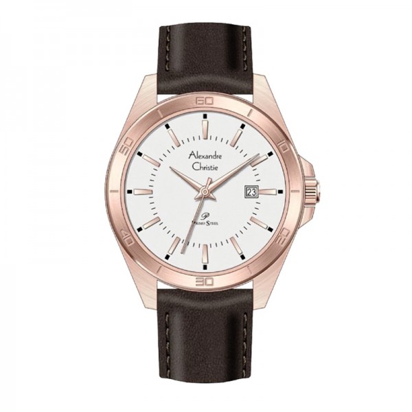 Alexandre Christie AC 1011 Rosegold White Brown Leather Man MDLRGSL